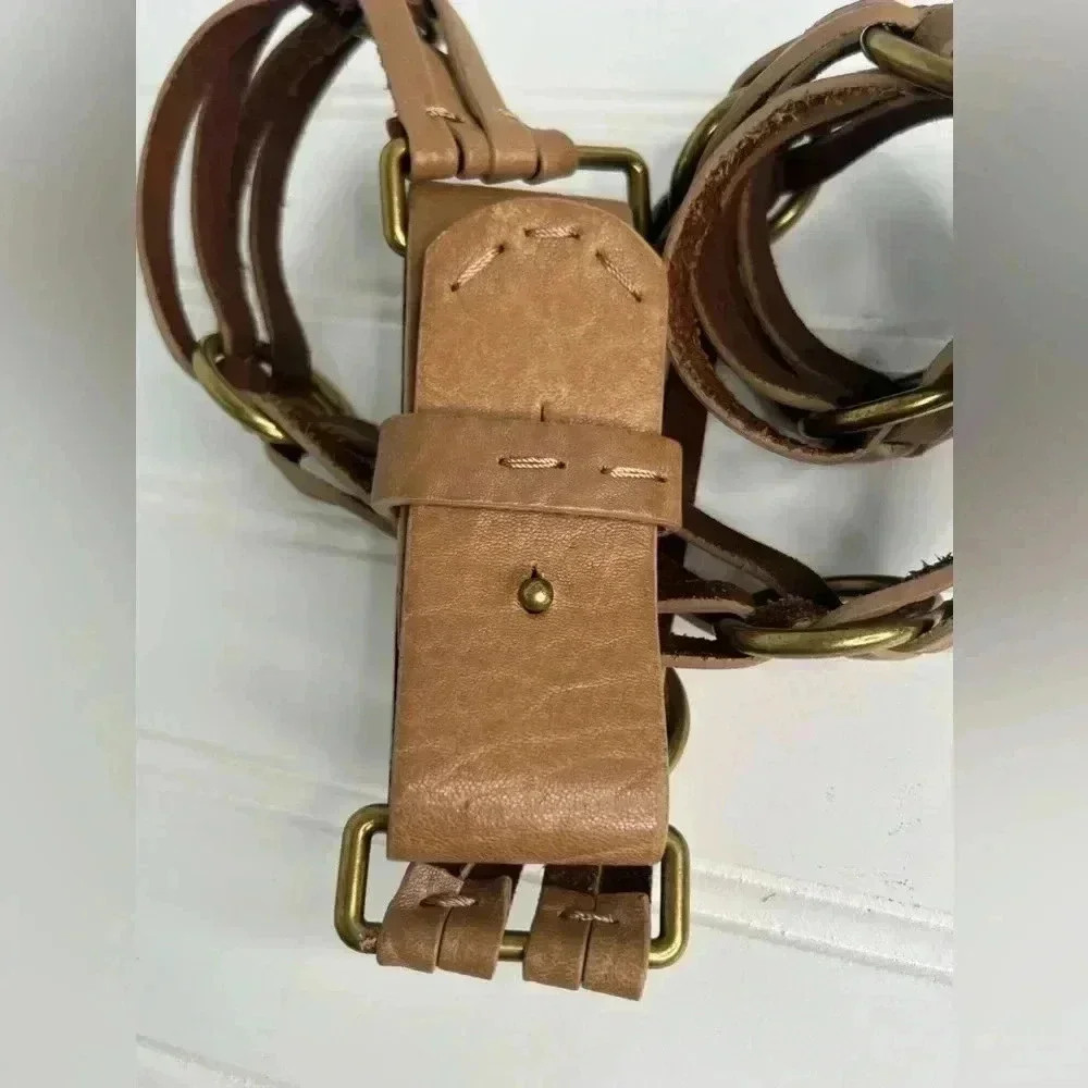 Braided Bohemian Leather Belt Brass Rings‎ details